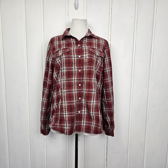 Woolrich Western Red Plaid Long Sleeve Snap Button Down Top Women's Large - Picture 2 of 12